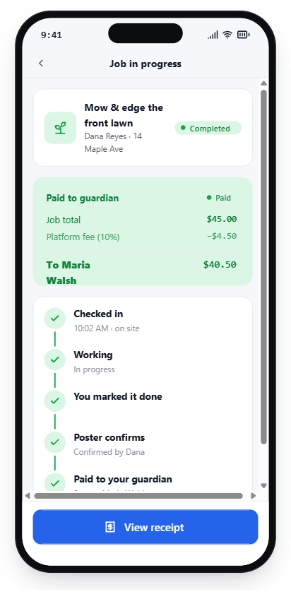 Completed and paid screen